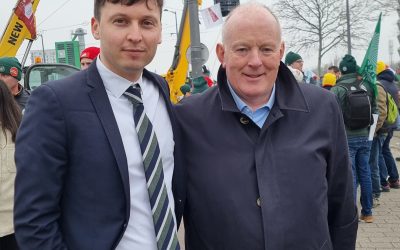 Aontú TD Paul Lawless in Strasbourg addressing farmers protest Ahead of Key Mercosur Vote 